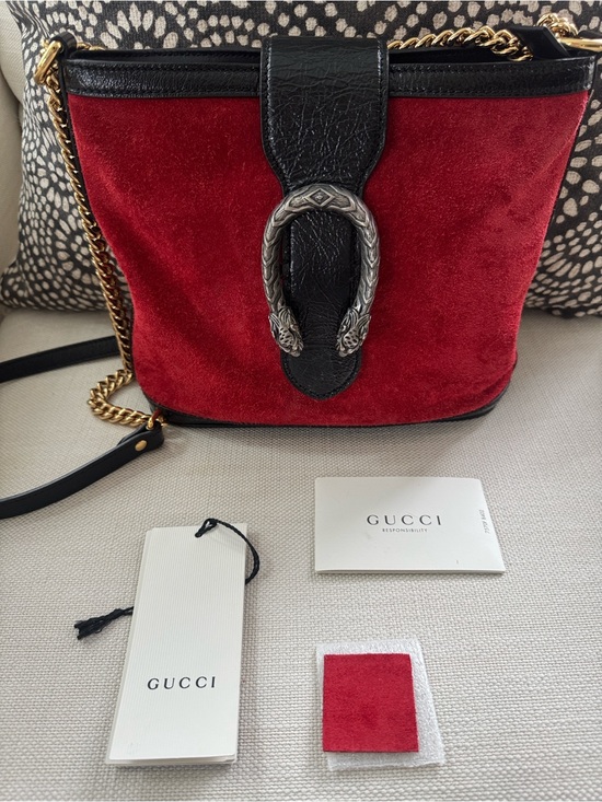 Gucci Handbags - GUCCI Red Suede Medium Dionysus Bucket Bag
